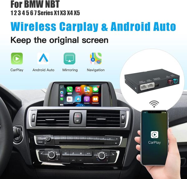 AUTOABC sans Fil Module de Modification Carplay/Android Auto pour BMW NBT System série 3/4 / 5/6 / 7 X1 / X3 / X4 / X5 / X6 2012-2016 Support mirrorlink et OEM Fonction de Voiture