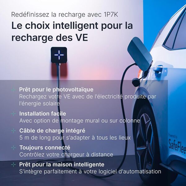 LEKTRI·CO – Chargeur pour EV 1P7K V2 - Borne de Recharge pour EV 7,4kW Hybride, Compatible photovoltaïque, monophasé 230V, Courant 6A-32A - Câble de Charge de 5 m pour EV - Connexion Wi-FI