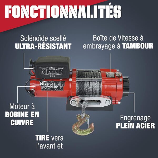 Stealth 3500lb 12v Treuil électrique économique sans fil - Moteur puissant à enroulement - Engrenage en acier intégral - Plaque de montage, télécommandes sans fil - Convivial - Corde synthétique