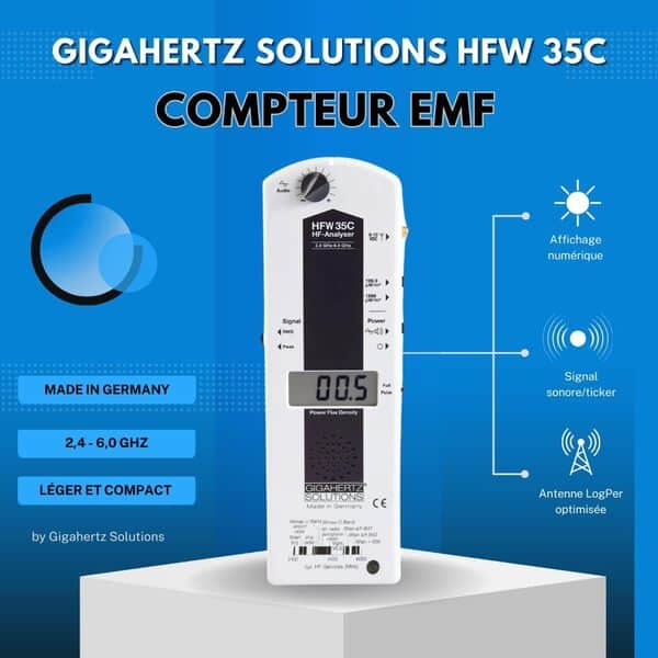 Gigahertz Solutions HFW35C Appareil de Mesure d'électrosmog Haute fréquence | Antenne LogPer(2,4-6 GHz) | Détecteur fiable 4G/5G/WIFI