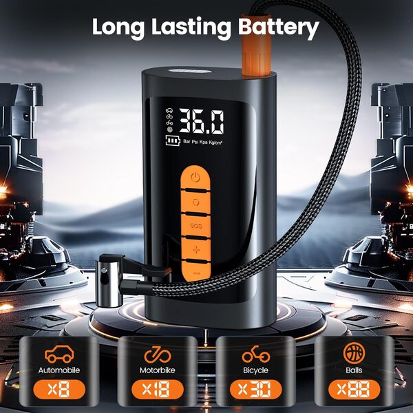 Gonfleur de pneu portable - Pompe à air de 150 PSI pour pneus de voiture - Gonfleur de pneu électrique portable sans fil avec manomètre numérique LED - Pour voiture, moto, vélo, ballon