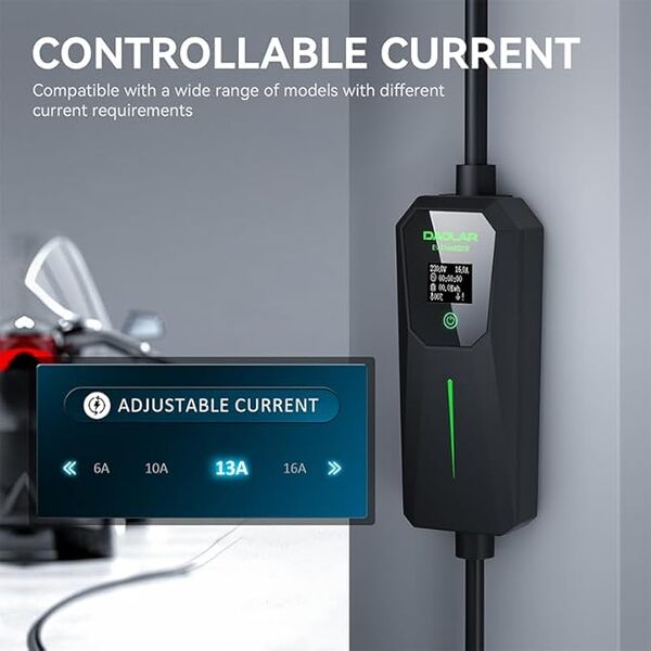 DAOLAR Chargeur EV Type 2, Station de Recharge Portable EV Domestique, Câble de Charge à Courant réglable, Compatible avec Toutes Les Prises IEC 62196-2, 3,5 KW, 16 A, 4 M, Monophasé