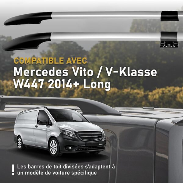 CHROMEMASTER | Compatibles avec Mercedes Vito/V-Klasse W447 Long 2014+ | Les Barres de Toit | Conçus pour Le Montage de Barres de Toit, de Coffres de Toit ou de Porte-vélos | Structure en Aluminium