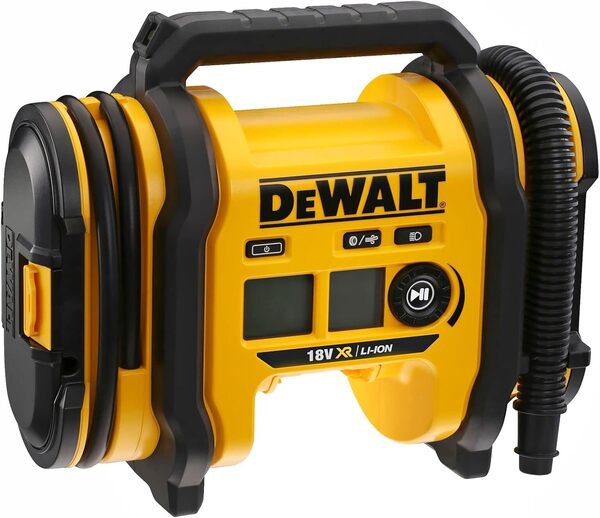 DEWALT - Gonfleur XR 18V - DCC018N-XJ - Gonfleur sans Fil avec LED - 3 Sources d'Alimentations : Batteries XR 18V, Chargeur Voiture 12V ou Secteur & Batterie XR 18V 4 Ah Li-Ion