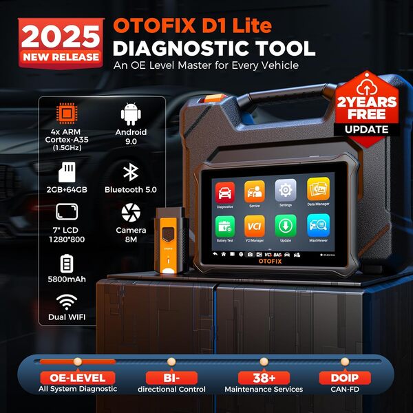 OTOFIX Valise Diagnostic Auto D1 Lite, 2025 Tous Les Diagnostic Voiture du système avec Test Actif, 38+ Fonctions de Service, réinitialisation de l'huile, EPB, SAS, BMS, 2 Ans de Mise à Jour Gratuite