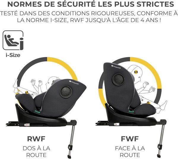 Kinderkraft I-360 Siège auto bébé, I-SIZE 40-150 cm, 0 à 36 kg évolutif, dès la naissance et jusqu'à 12 ans environ, Groupe 0/1/2/3, Isofix, 360° pivotant, RWF, FWF, Protections latérales, Gris