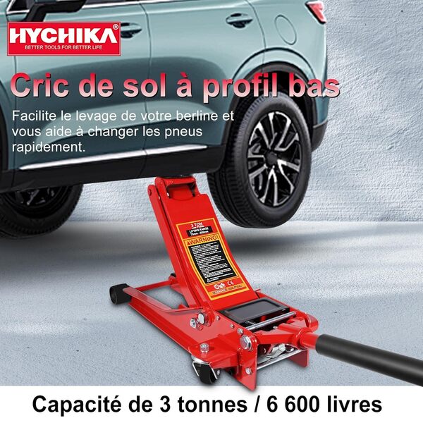 HYCHIKA Cric de Course en Acier, avec Pompe de Levage Rapide à Double Piston, capacité de 3 tonnes (6 600 LB)