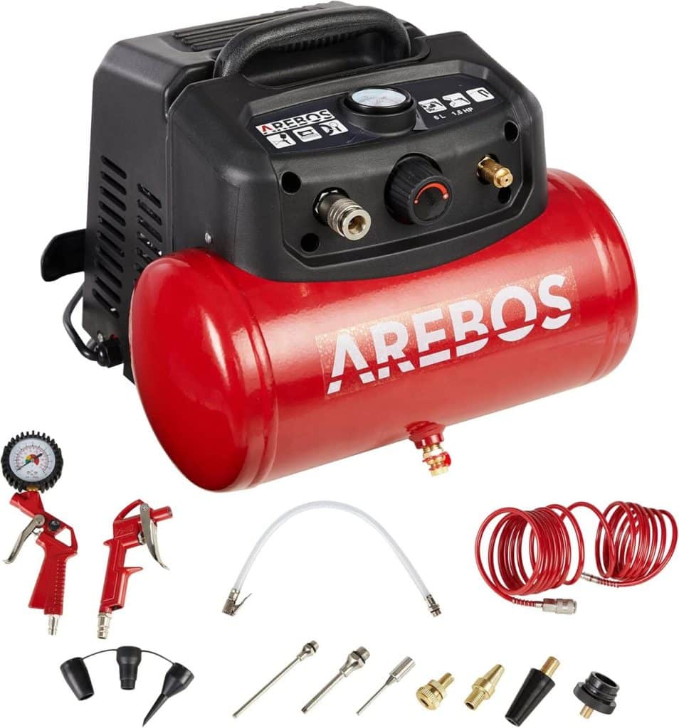 Test du compresseur d'air Arebos 6L 1200W : puissance et accessoires inclus