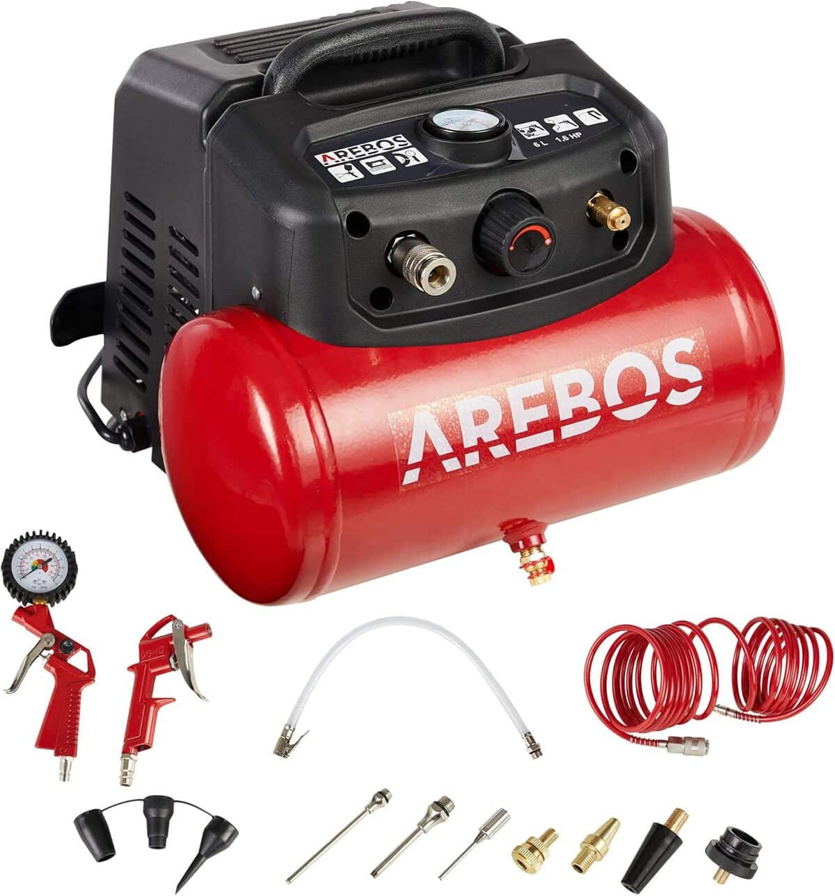 Test du compresseur d'air Arebos 6L 1200W : puissance et accessoires inclus