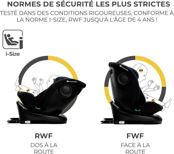 Kinderkraft I-GROW Siège auto bébé, I-SIZE 40-150 cm, 0 à 36 kg évolutif, dès la naissance et jusqu'à 12 ans environ, Groupe 0/1/2/3, Isofix, 360° pivotant, RWF, FWF, Protections latérales, Noir