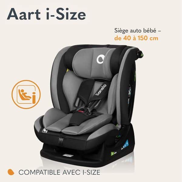 LIONELO AART I-SIZE Siège Auto Bébé 40 à 150 cm, Installation avec Ceinture de Sécurité, Réglage de l'Appui-tête et de l'Inclinaison, Insert Lombaire et Réducteur, Norme R129 i-Size Standard