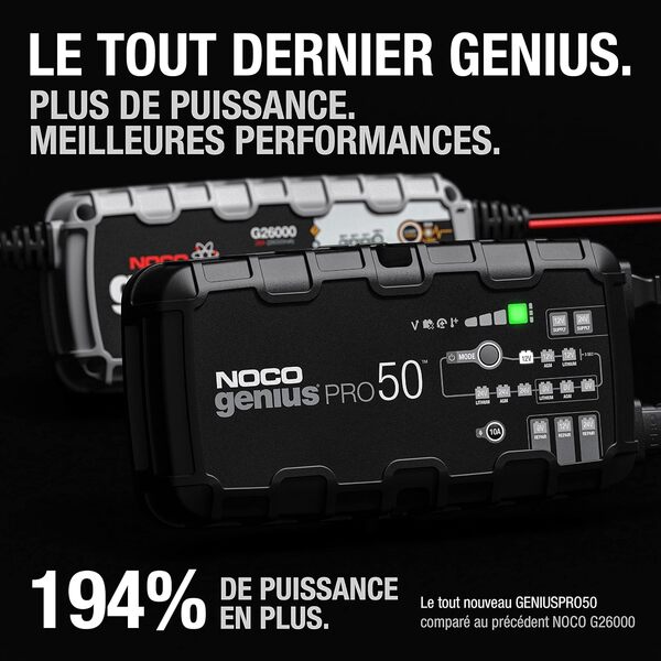 NOCO GENIUSPRO50, Chargeur de Batterie de Voiture 50A, Chargeur de Batterie 6V, 12V et 24V, Mainteneur de Batterie, Chargeur d'entretien et Désulfateur pour Batteries Auto, Camion, AGM, Gel et Lithium