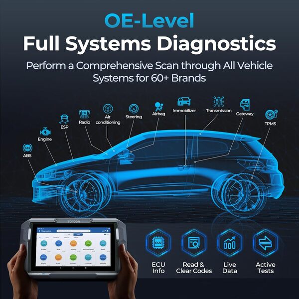 TOPDON Valise Diagnostic Auto ArtiDiag900 Lite pour système Complet, lecteur de code OBD2 Bluetooth sans fil avec 8+ fonctions de réinitialisation, test actif, AutoVIN, tous les logiciels 2 an gratuit