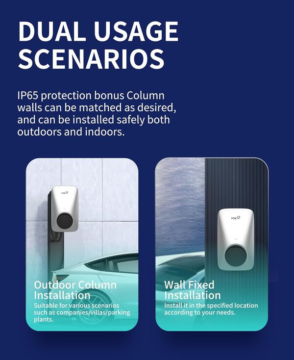 7,3 KW Chargeur EV Type 2 avec Application Intelligente, Borne de Recharge monophasée 8A-32A, 230V Wallbox, IP65, WiF et RFID, Argenté (sans câble de Charge)