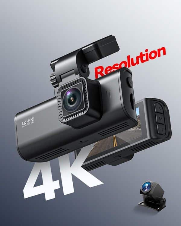 F7N 4K Dual Dash Cam WiFi intégré GPS Avant 4K / 2.5K et arrière 1080P Double Dash Camera pour Voitures, Carte de 64G Incluse, 3.18 « Affichage, 170 ° Grand Angle, Moniteur de Stationnement