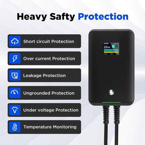 Station de Recharge Triphasé 32A,22kW EV Wallbox monophasé pour Voitures électriques avec connecteur Type 2 pour véhicule électrique Conforme à la 6,1m… (Black 22kW)…