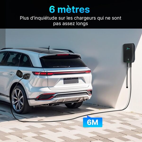 32A Ev Chargeur Wallbox, Borne de Recharge Vehicule Electrique Monophasée de 7 KW pour EU Standard Voitures Électriques avec Cable Type 2 pour Véhicule Électrique, Totale 6 Mètres.
