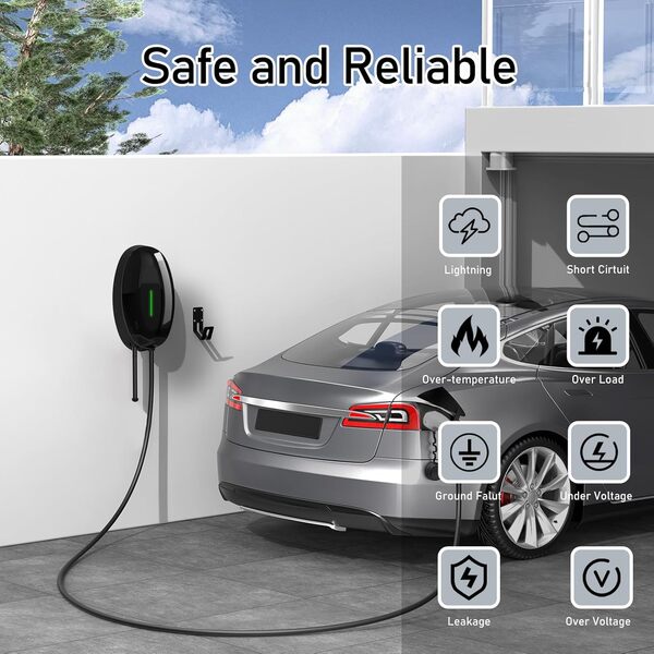 Type 2 Wallbox pour Vehicule Electrique, 7,4KW Monophasé 32A Borne de Recharge avec Câble de 6M, Station de Recharge pour véhicules électriques à Domicile, Étanchéité IP66 Noir