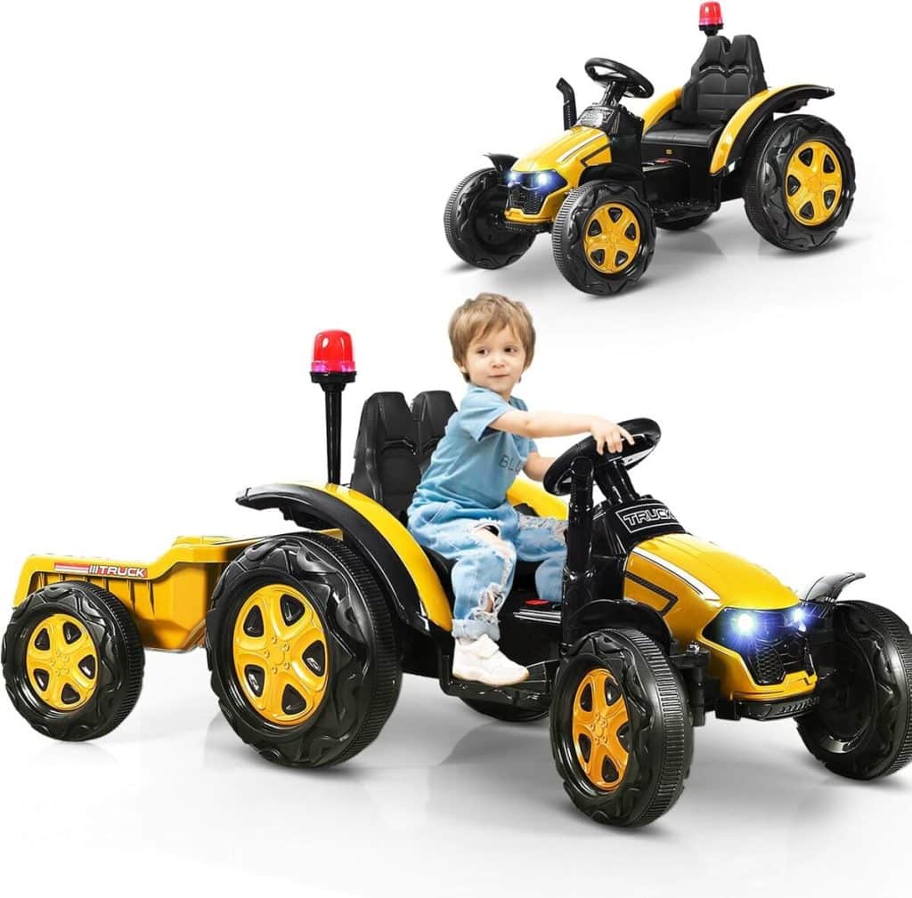 Test du tracteur électrique enfant COSTWAY 12V avec remorque amovible