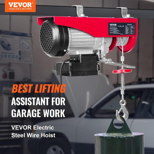 VEVOR Treuil à Câble Électrique 800 kg Palan Électrique avec Télécommande sans Fil 1450 W Treuil-Palan 10 m/min Hauteur de Levage Câble Simple 12 m Moteur en Cuivre Pur pour Garages Entrepôts Usines
