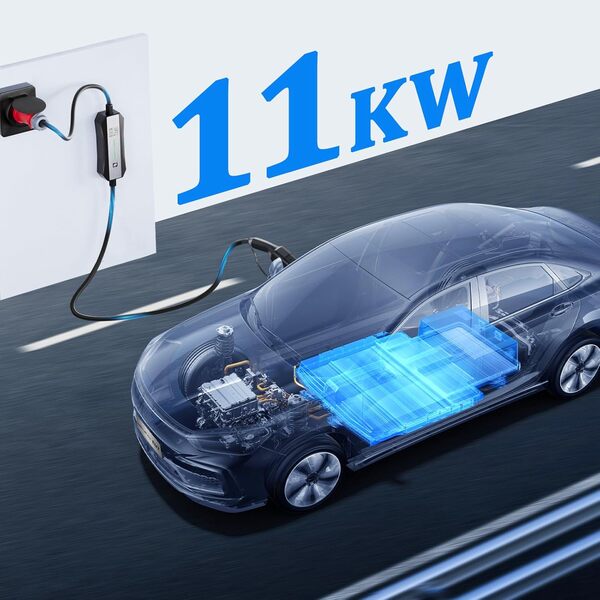VDL POWER Chargeur Voiture Electrique, 11KW Chargeur EV Type 2, Courant Réglable 16A|13A|10A|8A|6A, Câble de Recharge Portable avec CEE 3-phasé Prise, Écran LCD, Compatible avec la IEC 62196-2,5M,IP65
