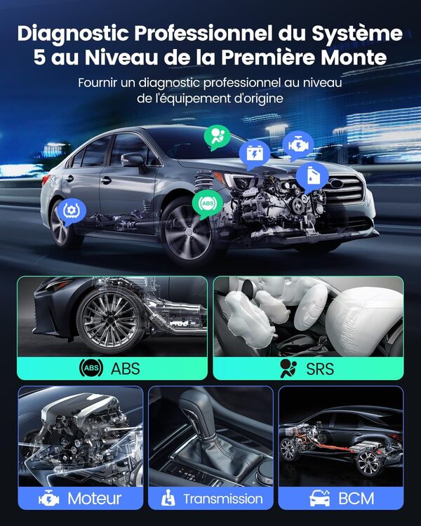 Valise Diagnostic Auto, Mise à Niveau CS5 OBDII Diagnostic Voiture,ABS/SRS/TCM/Engine/BCM Scanner de Diagnostic pour Voiture, Écran Tactile HD 5