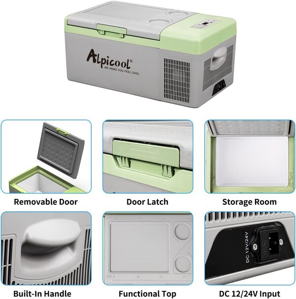 Alpicool Y16T 15L Glacière Electrique Voiture, Portable à Compression Réfrigérateur de Voiture, 12/24V congélateur et réfrigérateur, pour dortoir, Camping ou Pique-Nique en Plein Air, 20 à 20℃