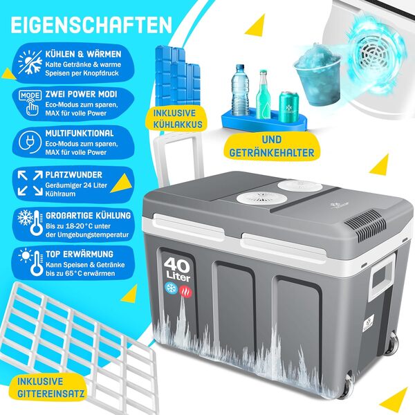 KESSER® Glacière à roulettes 40L | pour Garder au Chaud et Refroidir | Glacière thermoélectrique | 12 Volts et 230 Volts| Mini-réfrigérateur | Thermobox pour Voiture| Bateau et Camping | EEK A++