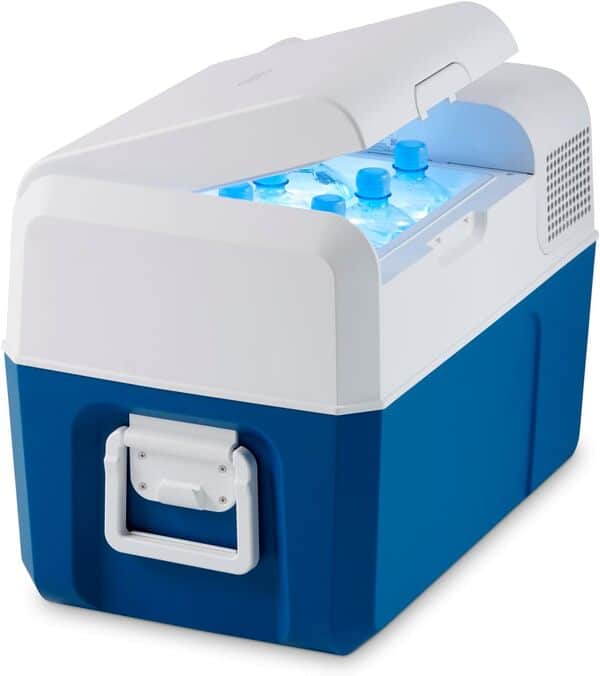 Mobicool MCF40 Glacière à compresseur 38 l, bleu/gris, Mini-frigo 12 V et 230 V pour voiture, camion, bateau, camping-car et prise de courant [Classe énergétique C]