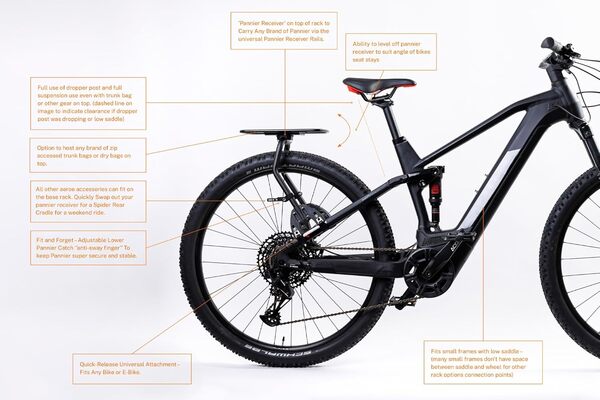 AEROE Spider Porte-Bagages Compatible avec Tous Les vélos de Montagne, VTT, Gravier et Route. Facile à Installer et à Utiliser, s'adapte à Toutes Les Marques de sacoches et de Porte-Bagages, Peut