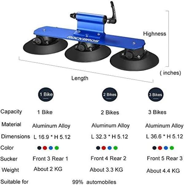 ROCKBROS Porte de Vélo pour Toit Voiture Fixation Ventouse Noir pour 2 Vélo