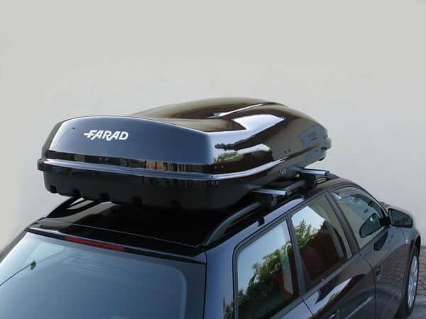 Farad Coffre de Toit Marlin 680L Noir métallisé - Double Ouverture Latérale, Homologation TÜV-GS, Garantie 5 Ans - Serrures centralisées sur 3 Points avec clés de sécurité - Résistant aux Rayons UV