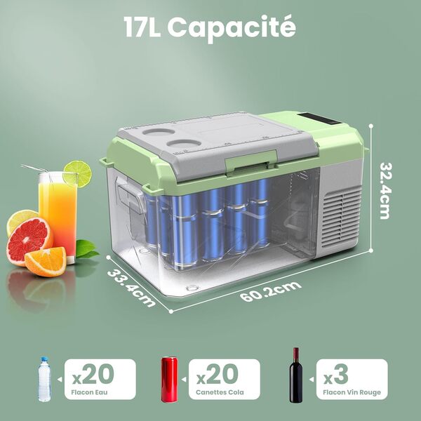 AAOBOSI Glaciere Electrique 17L,Glacière à Compresseur, Glaciere Electrique 12V 220V,-20℃ à 20℃, pour Voiture, Camion, Bateau, Camping-Car et Camping [Classe énergétique B]