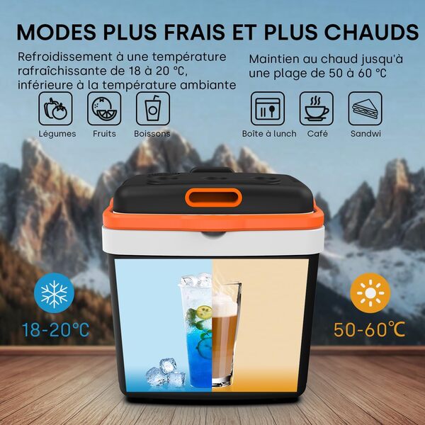 Enventor Glacière électrique 33 Litres, avec roulettes et poignée allongée, Mini Frigo pour garder au chaud et au frais, 12V 230V, mode ECO, réfrigérateur pour Voiture, Camping et Bateau