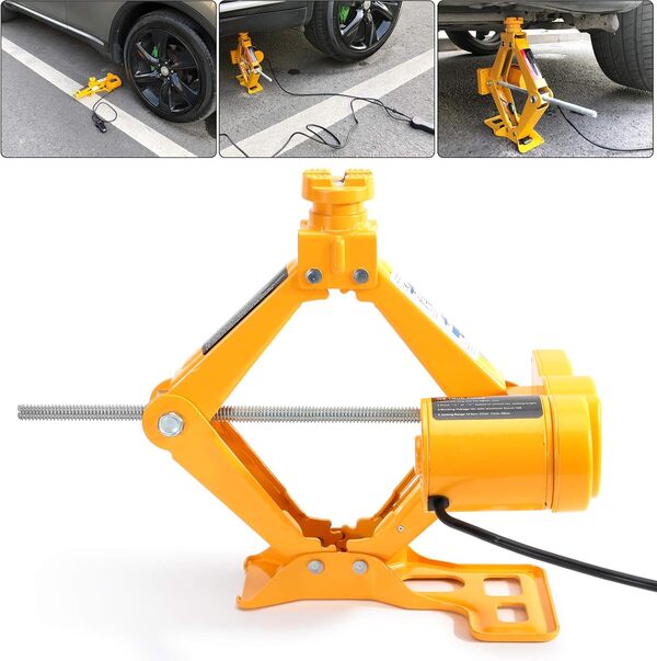 Cric Électrique 3 T 12V DC à Ciseaux pour Voiture - Jack de Levage avec Contrôleur pour Changement de Pneu