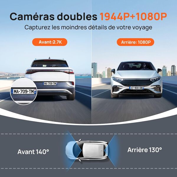 70mai Dash Cam Voiture A510 3K 1944P+1080P Dashcam, STARVIS 2 Camera Embarquée, Dash Cam Avant Arriere, GPS, WiFi, Surveillance Parking, Enregistrement en Boucle, Vision Nocturne avec HDR, ADAS