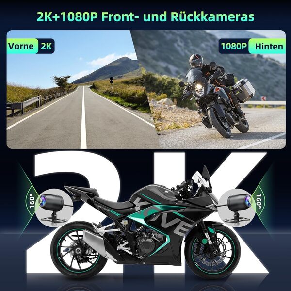 Écran Carplay sans Fil pour Moto,Apple CarPlay Android Auto pour Moto,Autoradio Portable pour Motos avec Dashcam avant et arrière 2K+1080P, 5,5 Pouces IPS Écran Tactile,IP67 Étanche/Siri/Google/64G TF