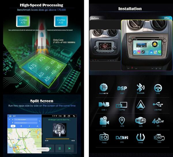 Erisin 8-Core Bluetooth Android 14 Autoradio GPS pour Alfa Romeo Mito 7