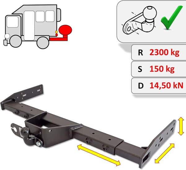 Attelage de remorque universel variable - pour campeur, camping-car, caravane, tombereau, un camione, voiture de livraison (avec kit électrique 7 broches)