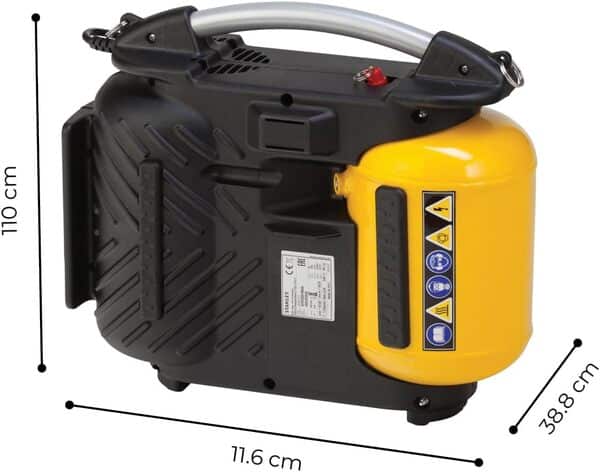 Stanley Compresseur DN200/10/5 - Compresseur à Air 10 Bar - 5L - 180L/Min - Compresseur à Air Portatif avec Poignée et Sangle de Transport - Jaune