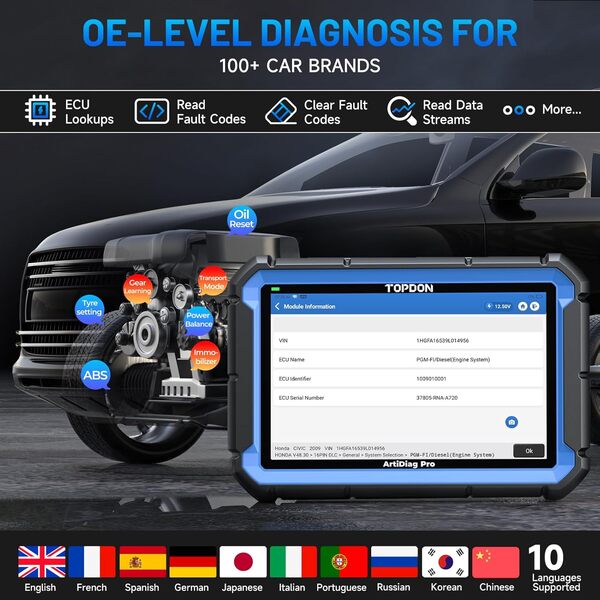 TOPDON Valise Diagnostic Auto ArtiDiag Pro, Codage de ECU et contrôle bidirectionnel, Diagnostic Voiture avec 35+Réinitialisations, Mise à Jour Gratuite de 2 Ans