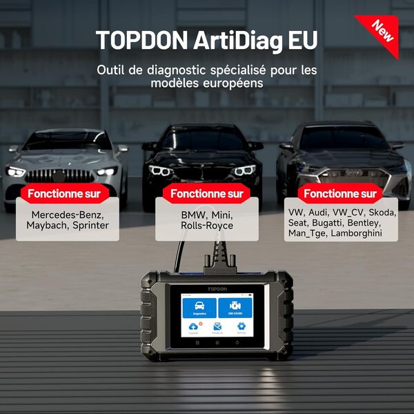 TOPDON ArtiDiag EU Valise Diagnostic Auto, Outil de Diagnostic Voiture pour Benz/BMW/V.A.G, Codage en Ligne de l'ECU, contrôle bidirectionnel, Toutes Les Fonctions de Service, Mise à Jour Gratuite