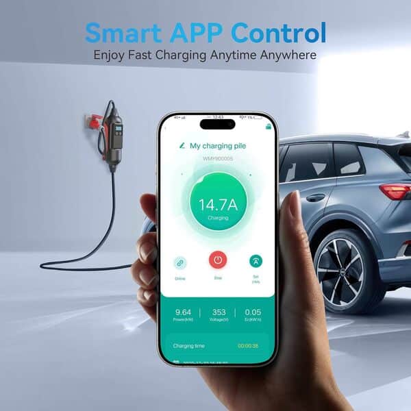 Youwoauto Chargeur Voiture Electrique 22kW Triphasé EV Chargeur Type 2, Cable Recharge Voiture Electrique avec Courant Commutable (6-32A) Contrôle APP Wallbox Compatible avec la IEC 62196 CEE IP65