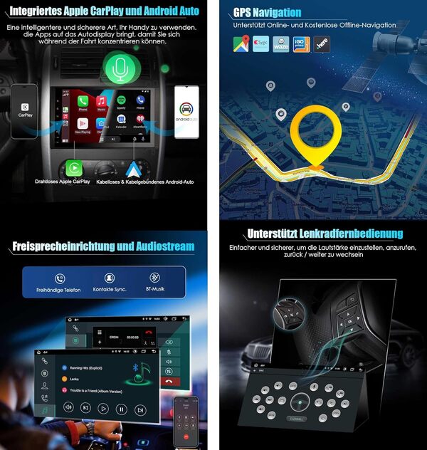 Erisin 9 Pouces 8-cœur 4Go+64Go Android 14 Autoradio CarPlay GPS Navigateur pour Mercedes Benz Classe A/B W169 W245 Vito Viano Sprinter VW Crafter Bluetooth Android Auto Dab+ USB WiFi Écran Tactile