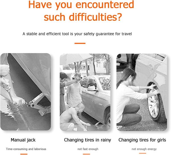 Cric Kit de 5T - Cric hydraulique de Voiture électrique 12V Multifonction avec clé à Chocs et gonfleur et LED pour la réparation de pneus de véhicule (Hauteur: 15cm-45cm)