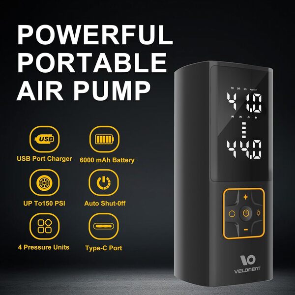 Gonfleur de pneu portable - Pompe à air automatique pour pneus de voiture - Accessoires de voiture avec manomètre numérique - Gonflage 3 fois plus rapide - Pompe à air rechargeable pour voiture, moto,