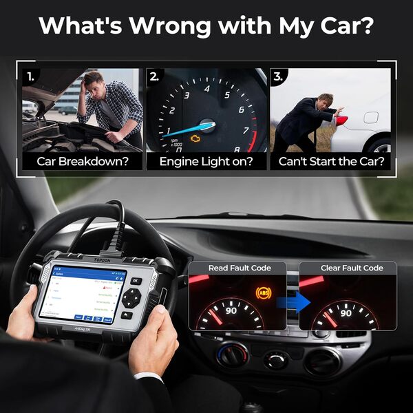 TOPDON AD500 Valise Diagnostic Auto, 4 systèmes Outil de Diagnostic Voiture Multimarque,Moteur Transmission SRS ABS, 6 Réinitialisation de Service, Mise à Jour Gratuite