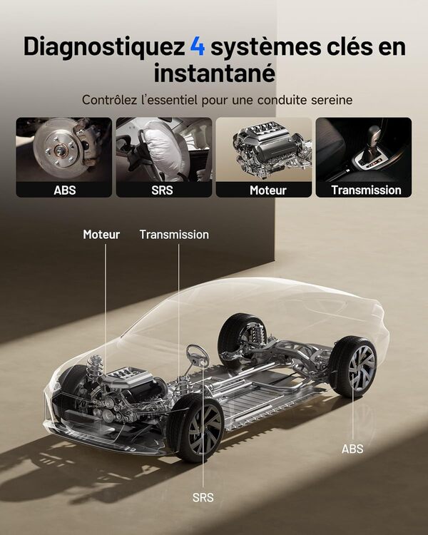 TOPDON ArtiDiag500 Amélioré Obd2 Outil de Diagnostic Voiture pour Le Moteur/ABS/SRS/Transmission, 6 Fonctions de réinitialisation (Huile/SAS/BMS/TPMS/ETC/Frein), Auto VIN, Mise à Jour Gratuite