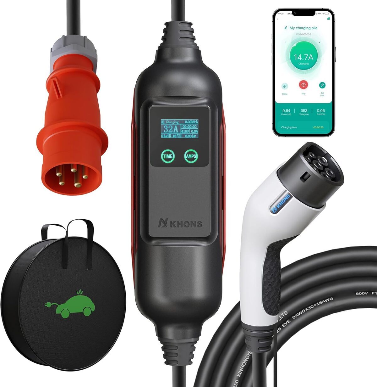 Test : youwoauto chargeur voiture électrique 22kW triphasé type 2, contrôle APP