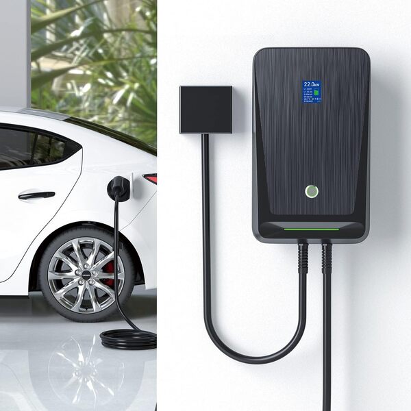 22KW Chargeur Voiture Electrique, IP66 Triphasé Wallbox 32A [ 7,1m / Type 2 / IEC 62196-2], EV Chargeur avec écran LCD Clair, Borne Véhicule De Recharge Rapide, Compatible avec Tous Les VE/PHEV